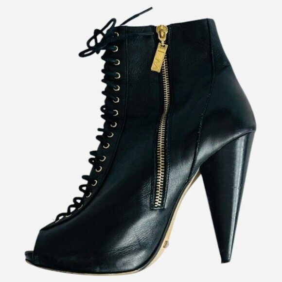 Matiko Black Leather Lace-Up Peep Toe Ankle Boots Women’s Size 8 - Picture 4 of 8